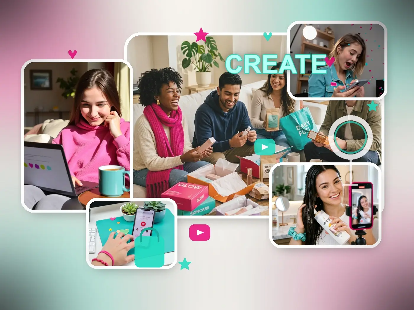 Creadores grabando contenido juntos en un estudio luminoso