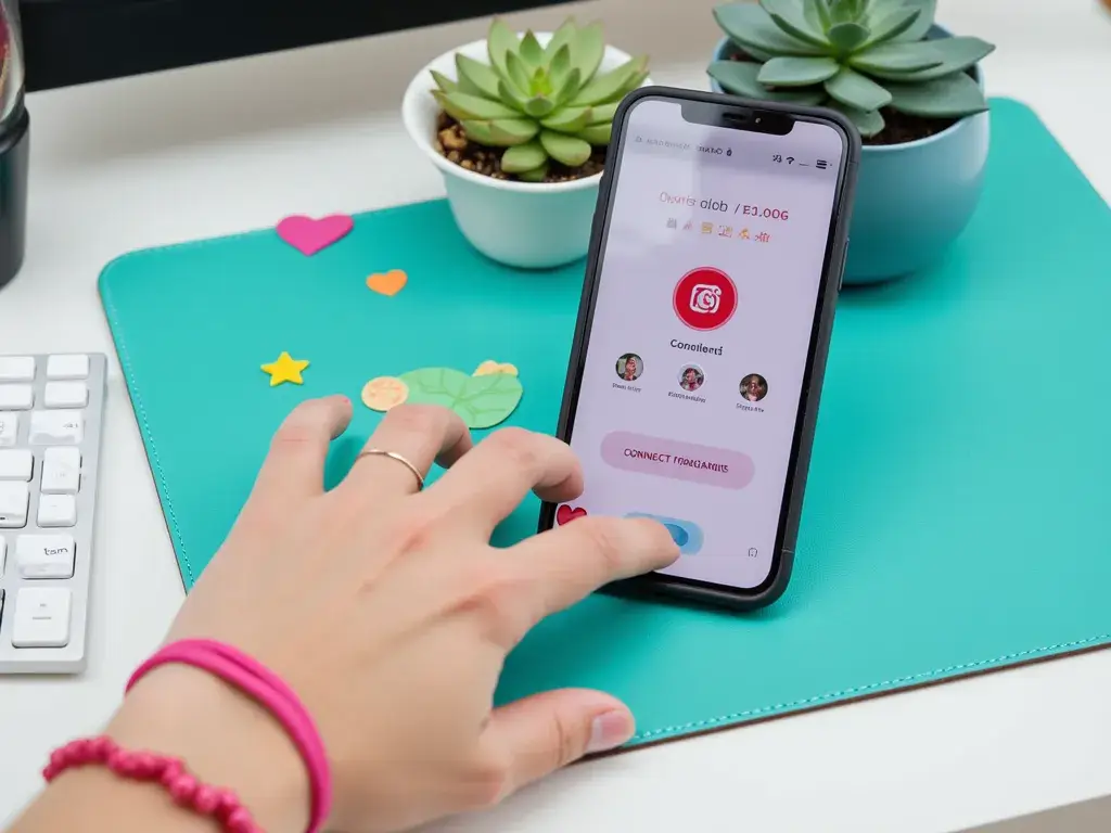 Pantalla de teléfono conectando cuentas de redes sociales